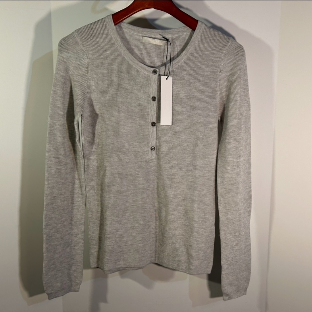 One Grey Day Sterling Henley Ribbed Knit Top/Tee Heather Grey Size M - NWT